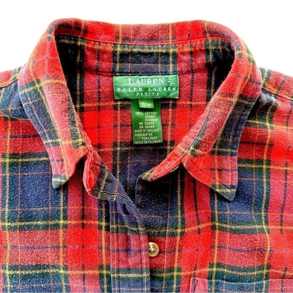 Ralph Lauren button down  shirt with long sleeves in 💯 cotton flannel, plaid - Picture 7 of 11